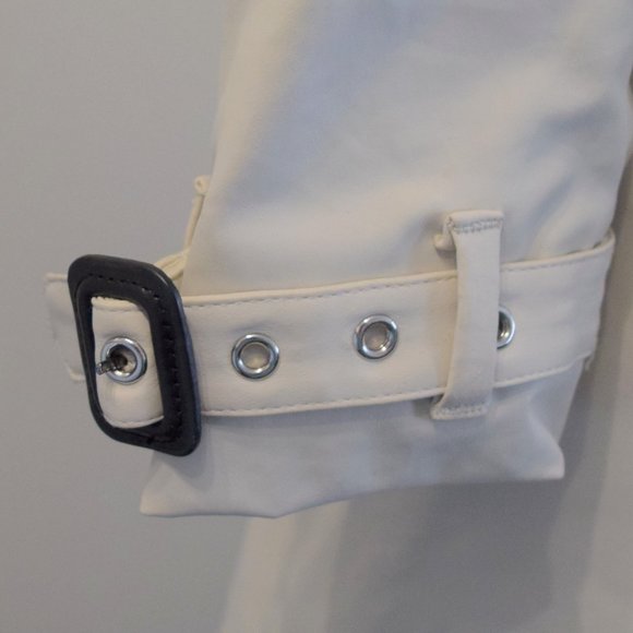 Off-White Buttoned Fall Trench Peacoat Leather Coat - Picture 3 of 16